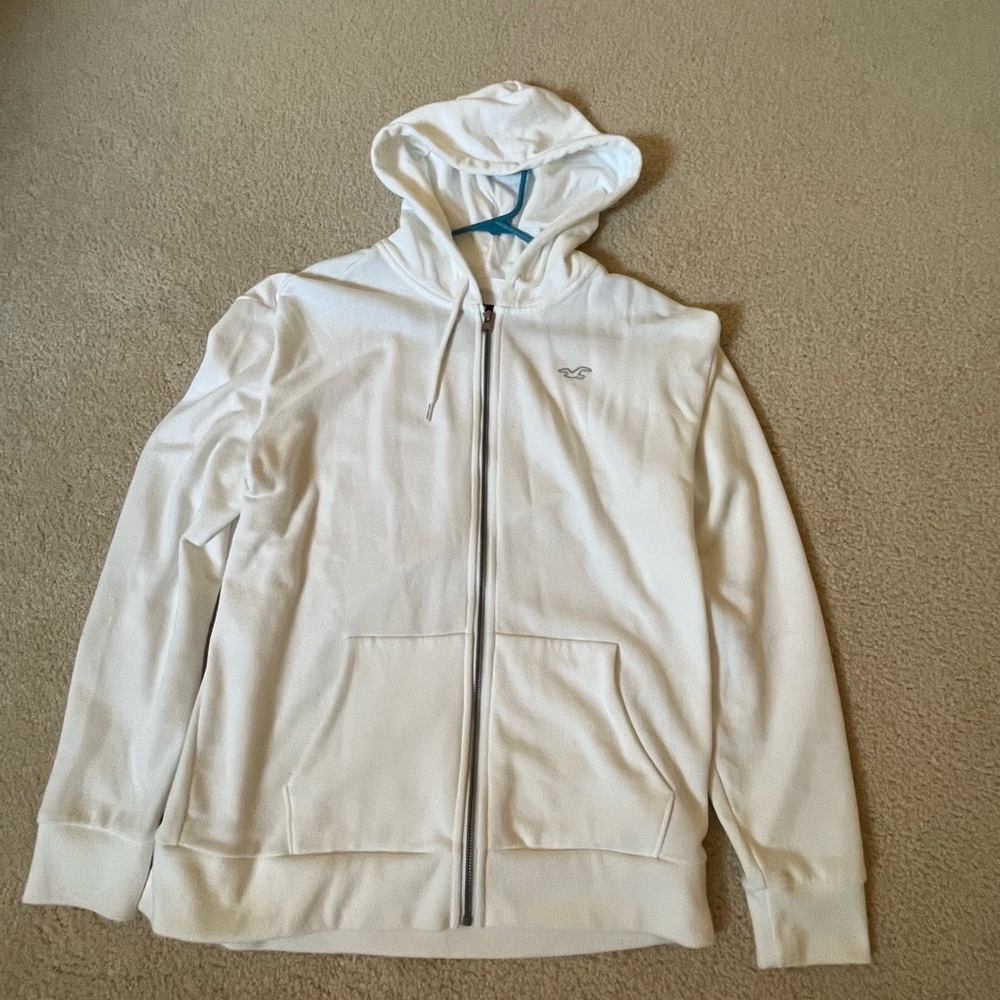 Hollister White Zip-Up Hoodie